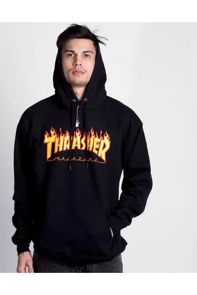 Heren hoodie van Thrasher zwart flame