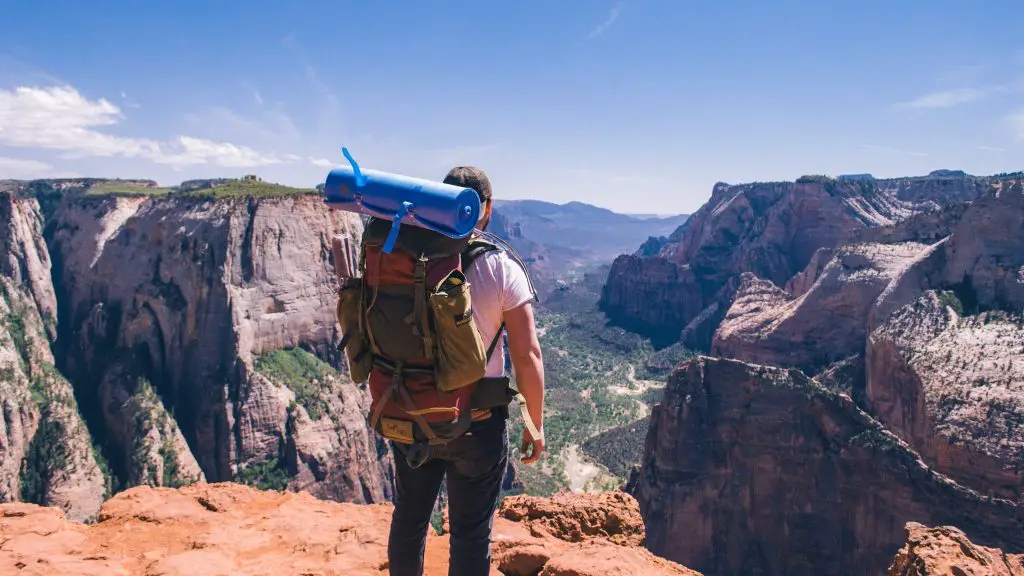 Backpacker in Zion Canyon