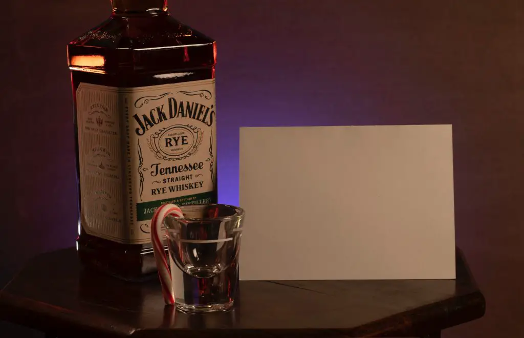 Rye Whiskey bottle and shotglass